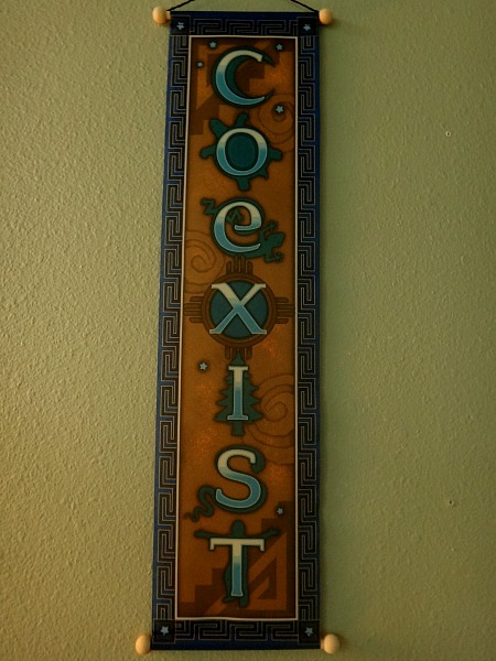 Coexist affirmation banner is beautiful and silky-soft, printed in full vivid color on sheer, flowing knit polyester. Looks like silk, durable.