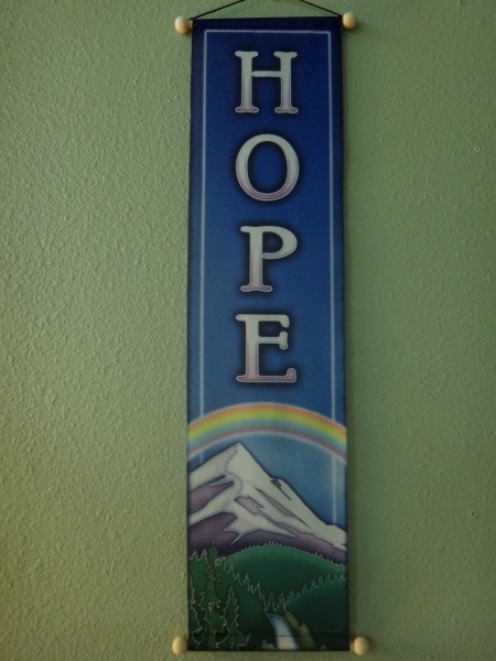 Hope affirmation banner, beautiful and silky-soft, printed in full vivid color on sheer, flowing knit polyester. Looks like silk, durable.